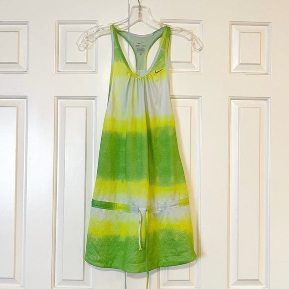 Nike Dri-Fit Sleeveless Racerback Drawstring green, yellow, white, Dress. XS - Picture 5 of 8
